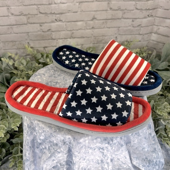 🇺🇸Stars & Stripes Patriotic Themed Open Toe One Band Comfy Slippers WMS 12/13 - Picture 10 of 10